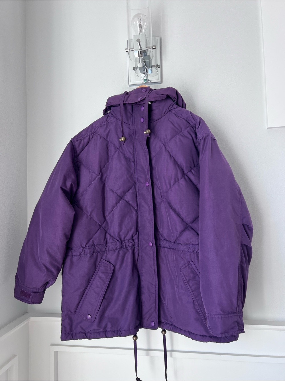 Womens vintage Dow Quilted Purple Hooded Jacket